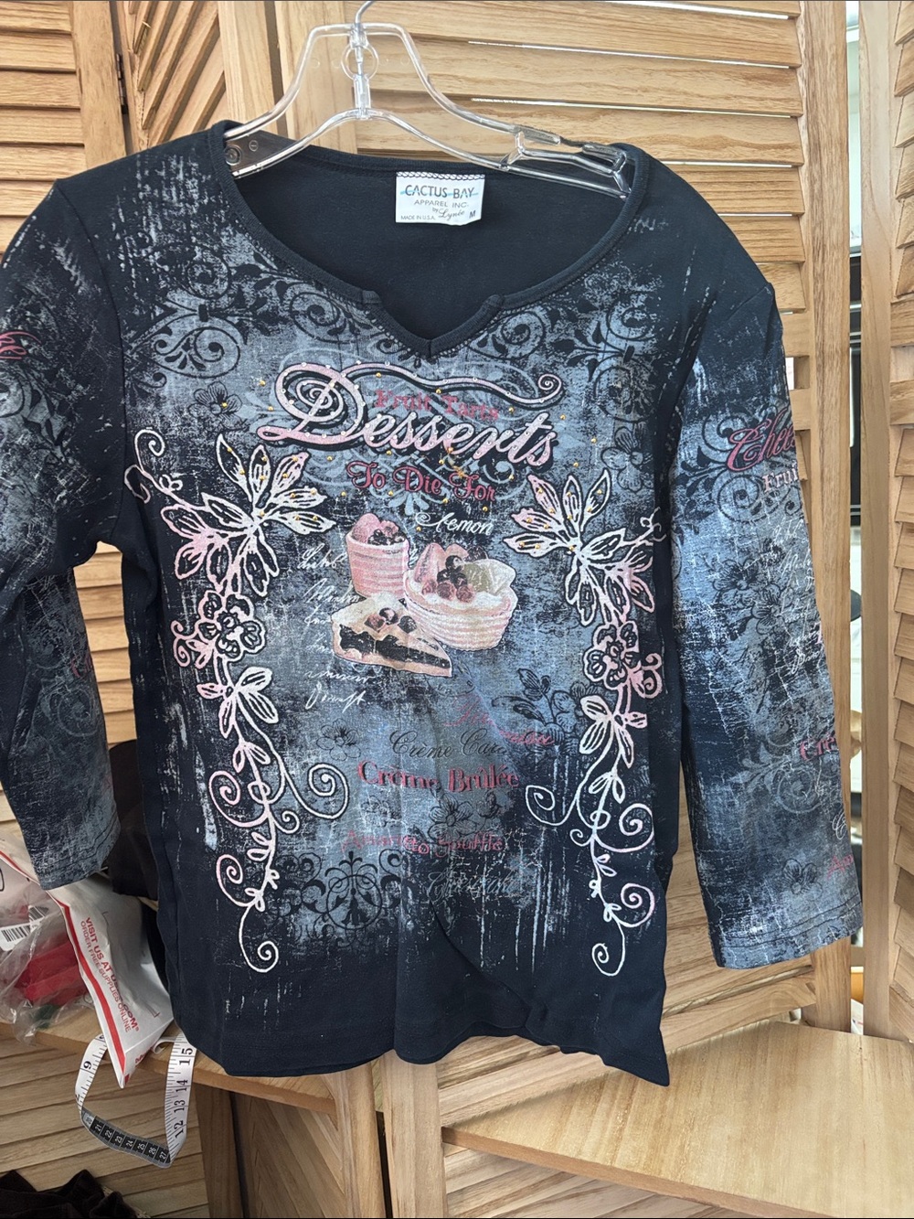Cactus Bay Black Tee with Embellished Front Medium